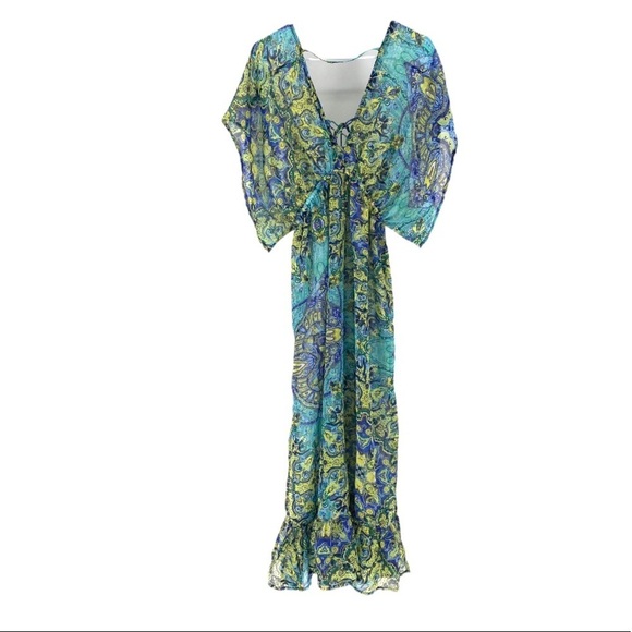 America & Beyond Women's Boho Paisley Print V Neck Maxi Dress - S - Picture 1 of 4